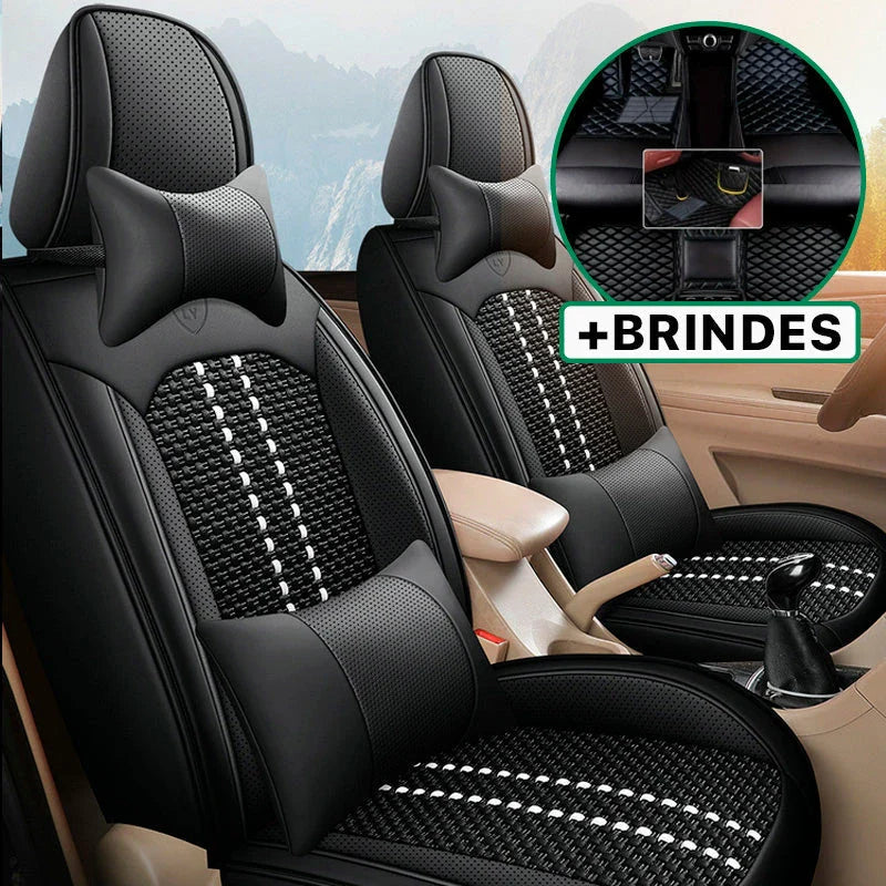 Capa Universal Evotek Completa para Carro em Couro Legítimo com AirBag +3 BRINDES: Tapetes Automotivos